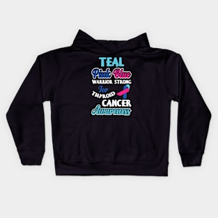 Teal Pink Blue Warrior Strong For Thyroid Cancer Awareness Kids Hoodie